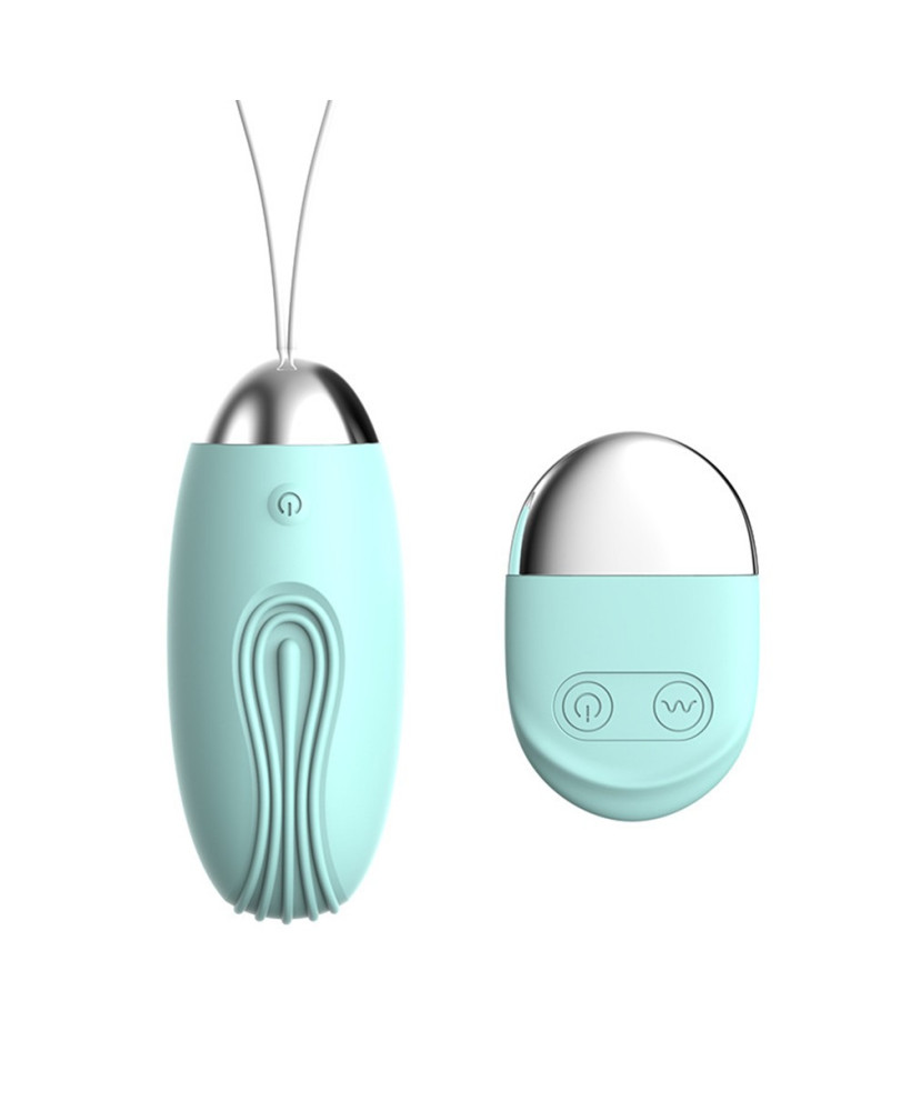 Oeuf vibrant rainuré turquoise USB avec télécommande 